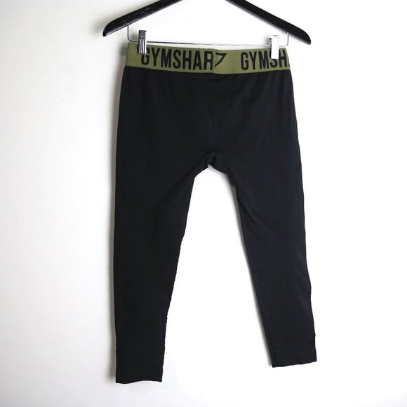 Gymshark Flex Crop Leggings - Black Green Size Small - Picture 4 of 4